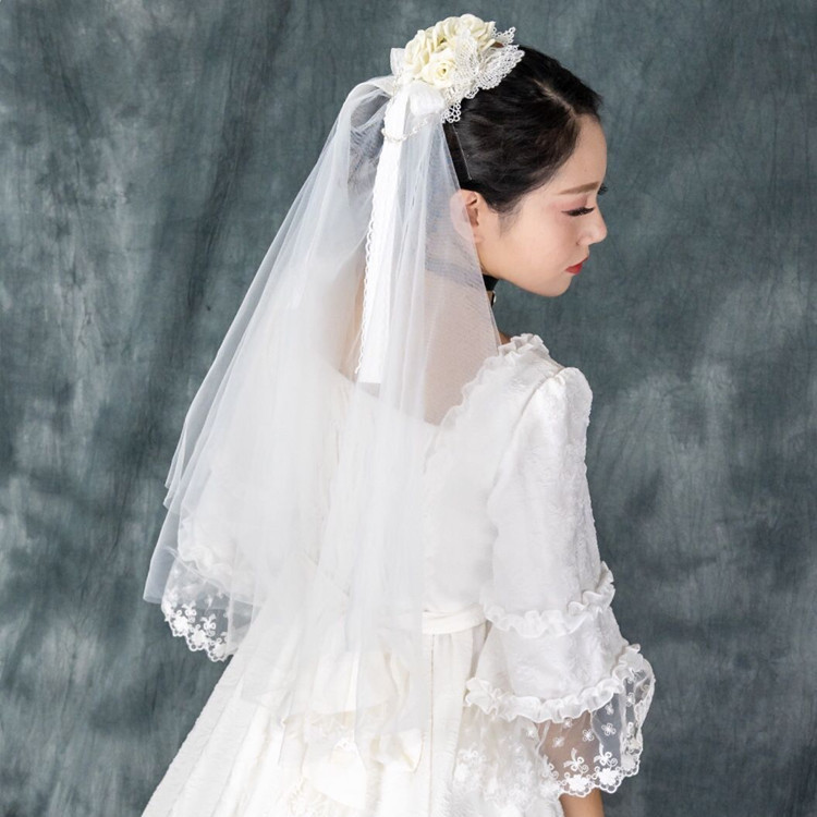 哥特洛丽塔lolita森系新娘结婚头纱仙女发饰头饰发夹茶会白色双层