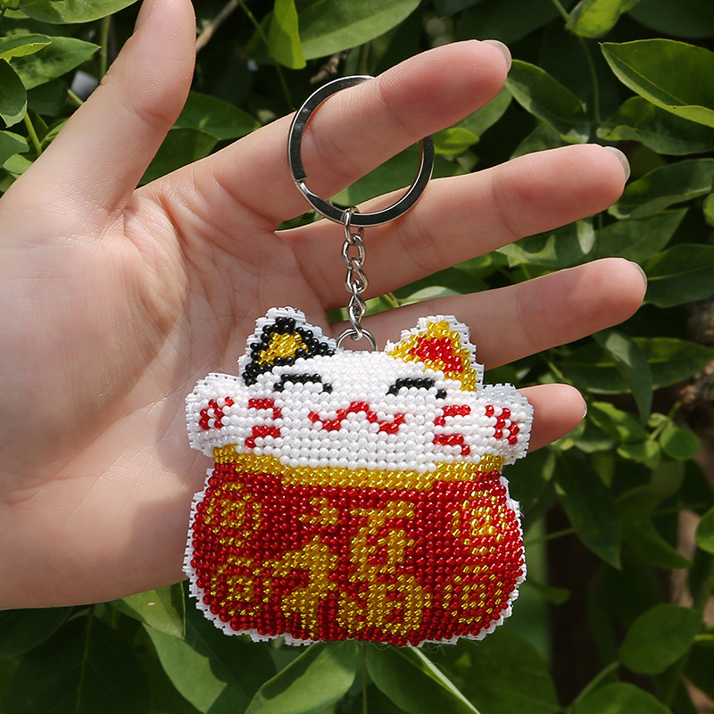 十字绣2020新款情侣刺绣招财福猫珠绣小件简单自己绣挂件挂饰手工