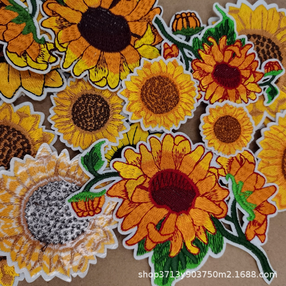 新款向日葵花刺绣布贴服装百搭装饰贴花电脑绣花章diy花朵补丁贴