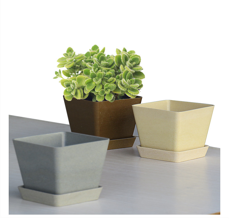 厂家批发竹纤维可降解花盆塑料中小方盆多肉植物盆栽透气种植花盆