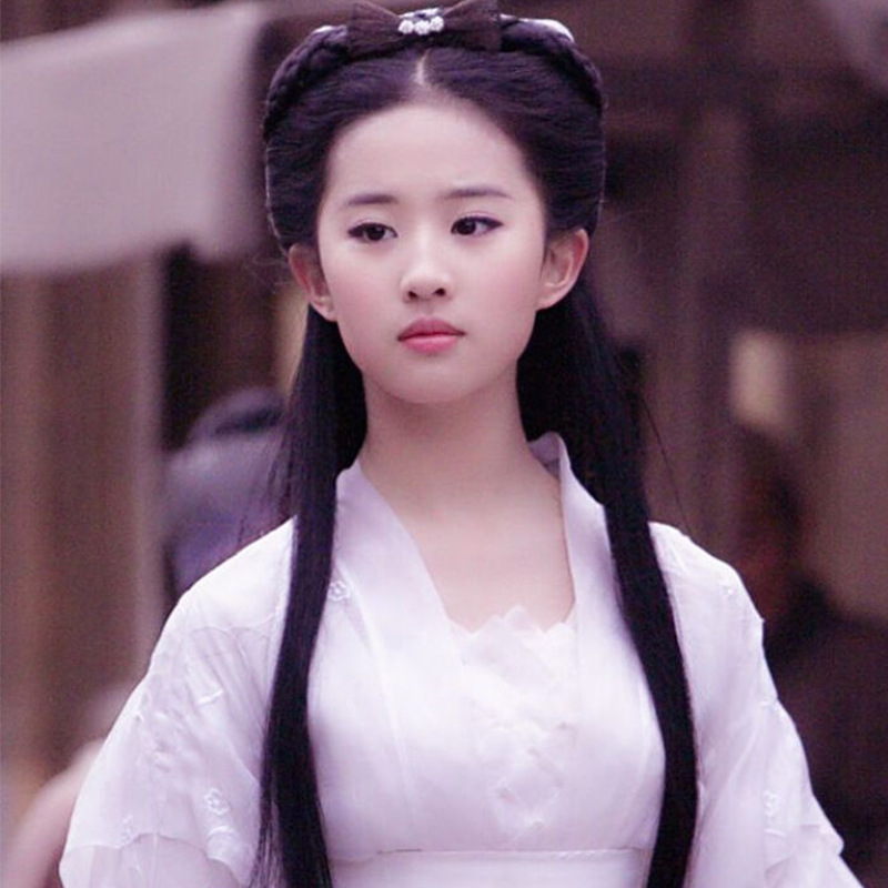 古装小龙女全套造型假发披肩发蝴蝶结假发搭配白色飘带整顶假发套
