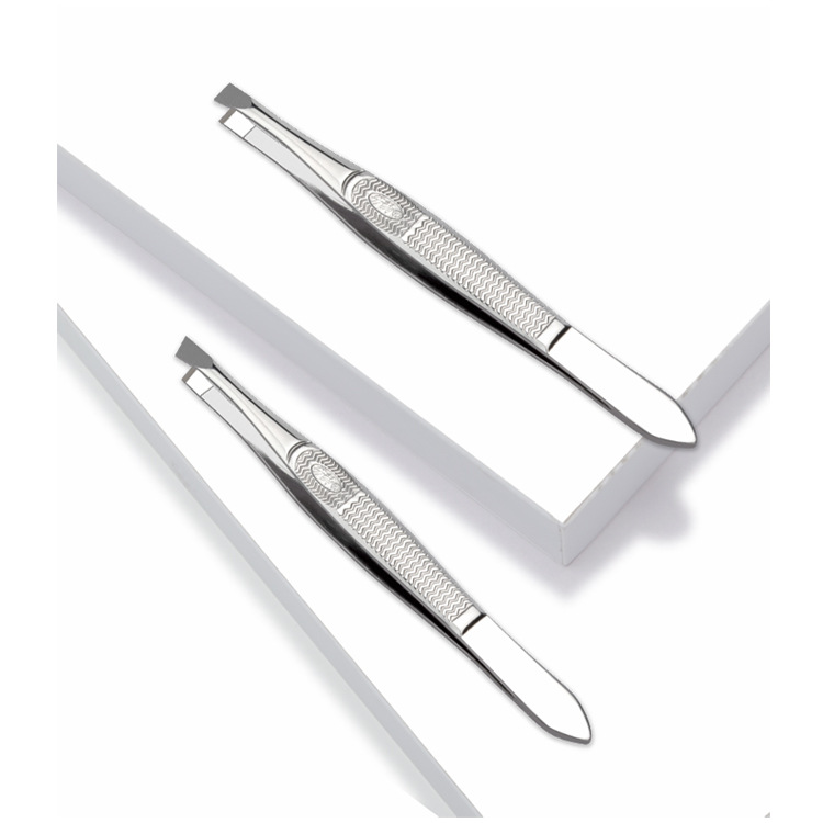 芳龄眉毛镊子斜口修眉不锈钢镀金眉夹平口眉镊女拔眉毛拔汗毛波纹