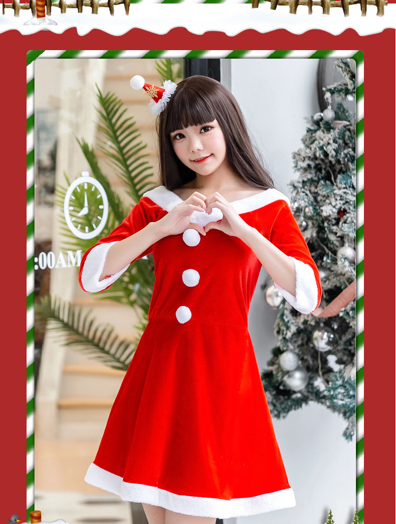 2020新款圣诞服连衣裙表演舞台装饰圣诞连衣裙大红色服装$220