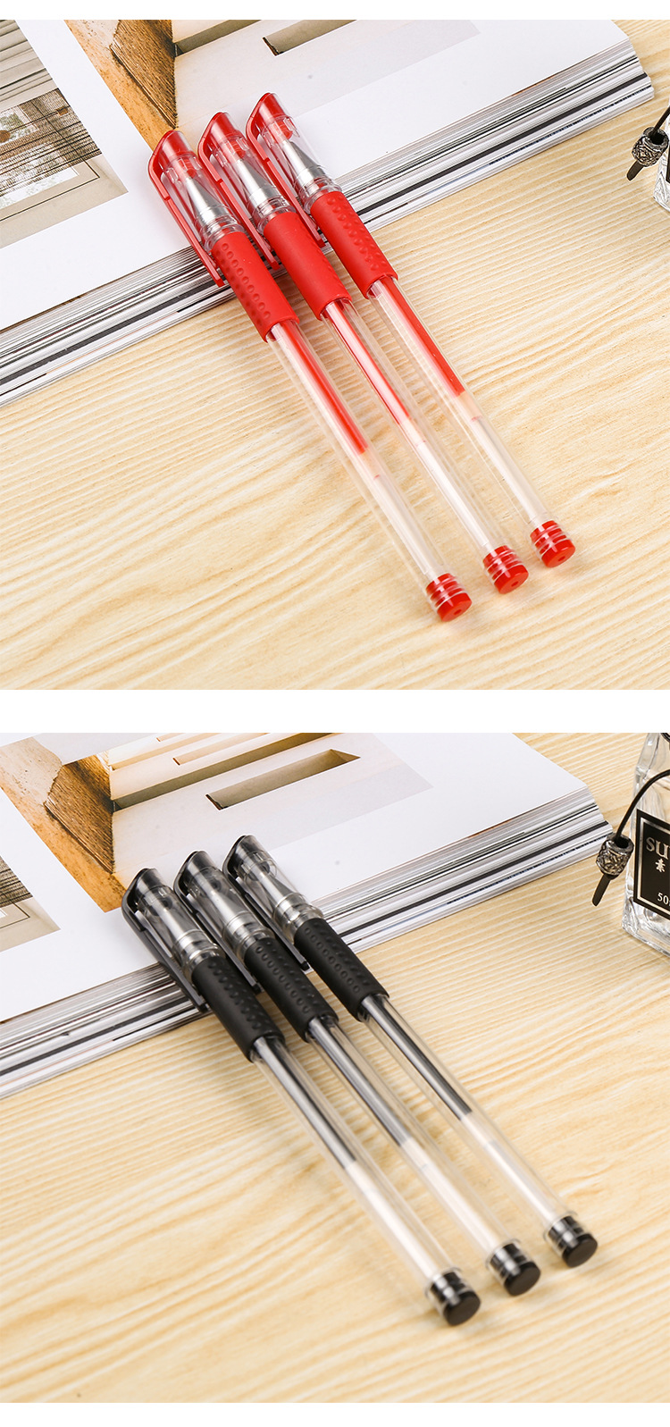 现货供应欧标大容量全针管中性笔 0.5mm黑蓝红学生考试办公用具