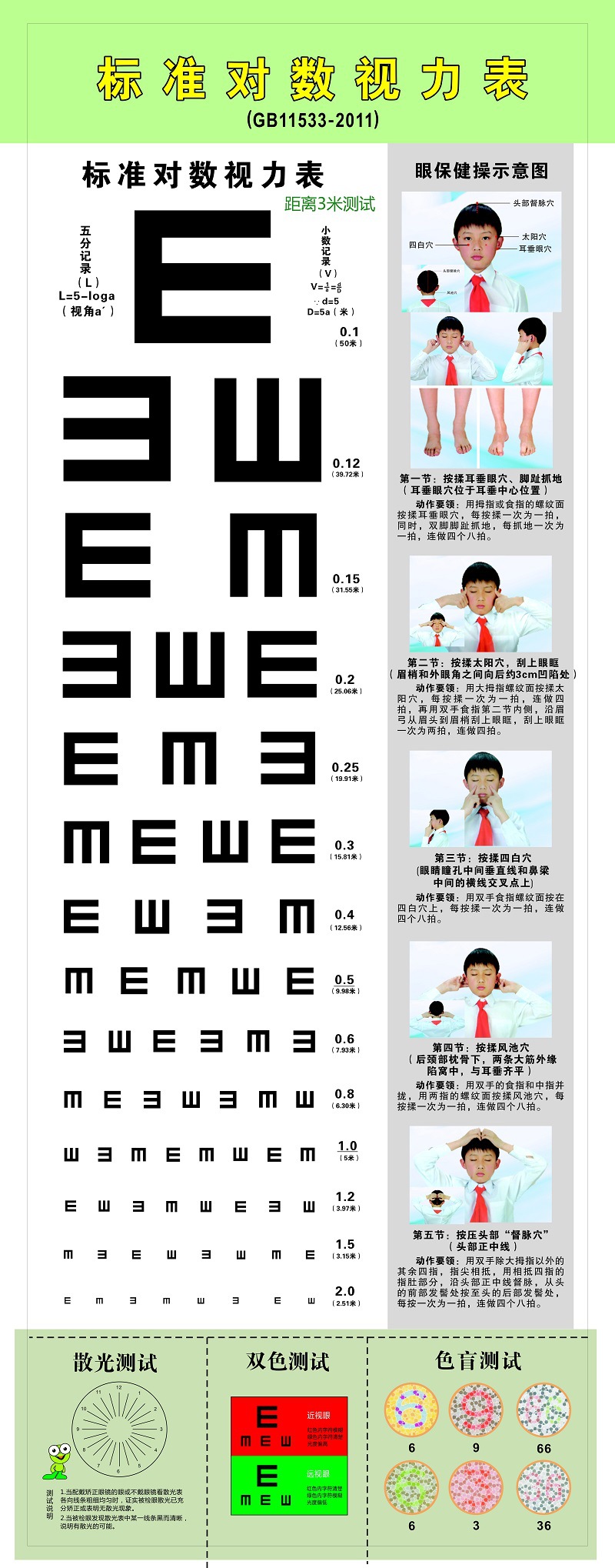现货供应国际标准3米视力表三米e字测试加厚大尺寸5721cm可订制
