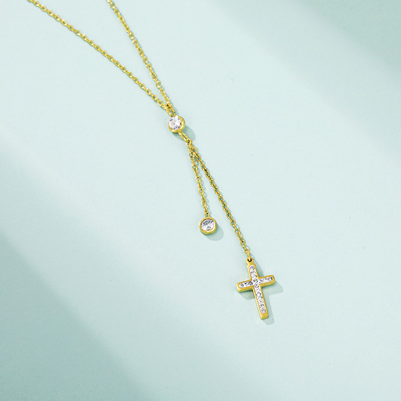 旭平首饰韩国气质流苏十字架项链 日韩ins风v型锁骨链钛钢项链女