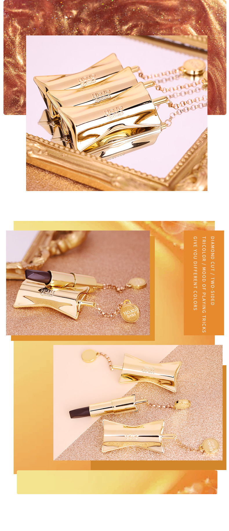 hojo蝴蝶结钻石莹润三色黑玫瑰口红哑光雾面持久滋润显色唇膏8071