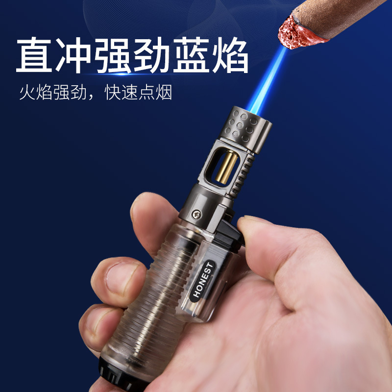 百诚银斗490-1创意充气打火机防风直冲火焰点烟器可视气窗烟批发