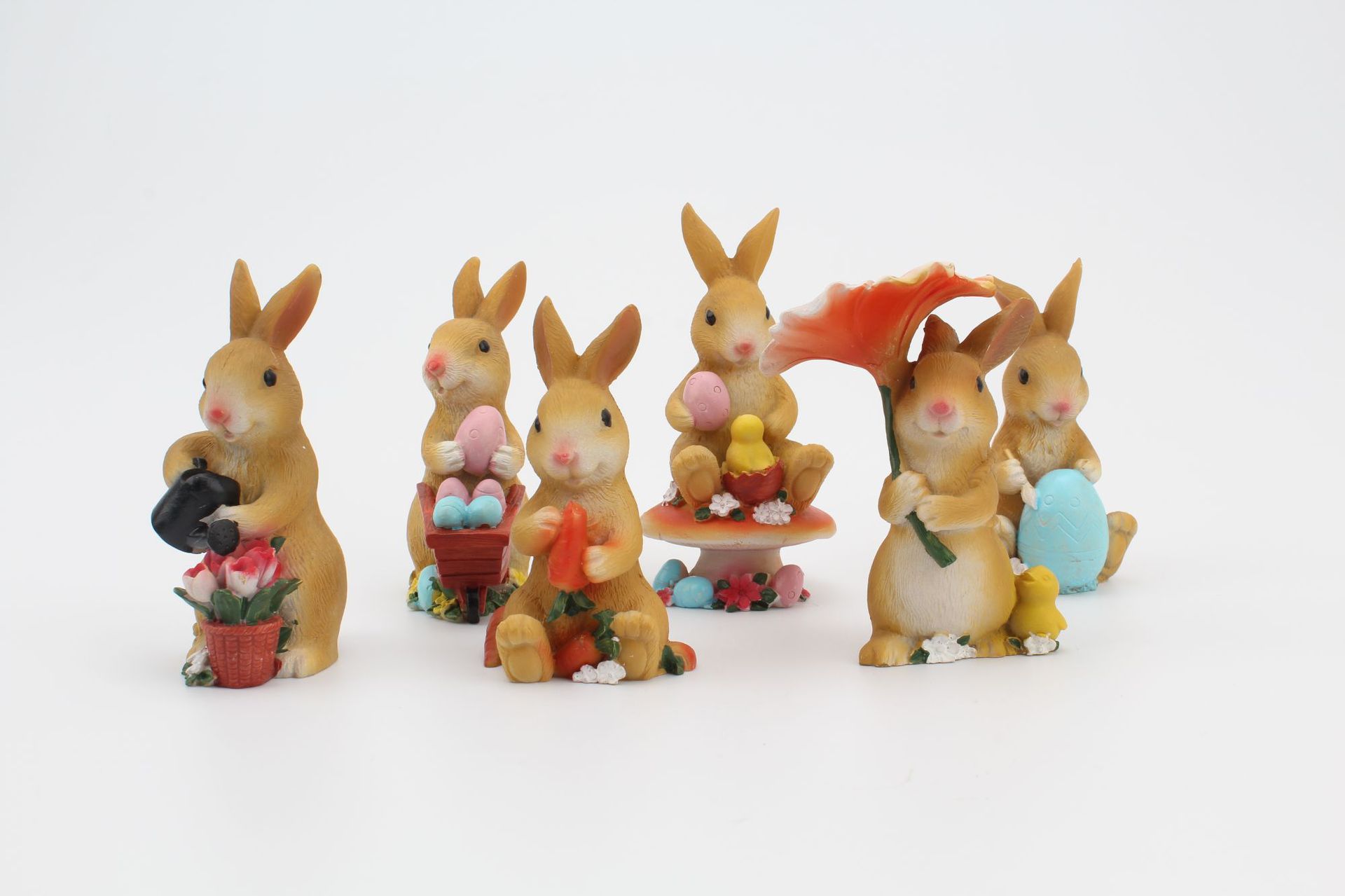 六只装可爱卡通彩绘小兔子摆件花园桌面仿真动物装饰摆件创意家居