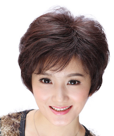 假发女短发中老年妈妈真发短卷发时尚化疗假发套圆脸逼真自然