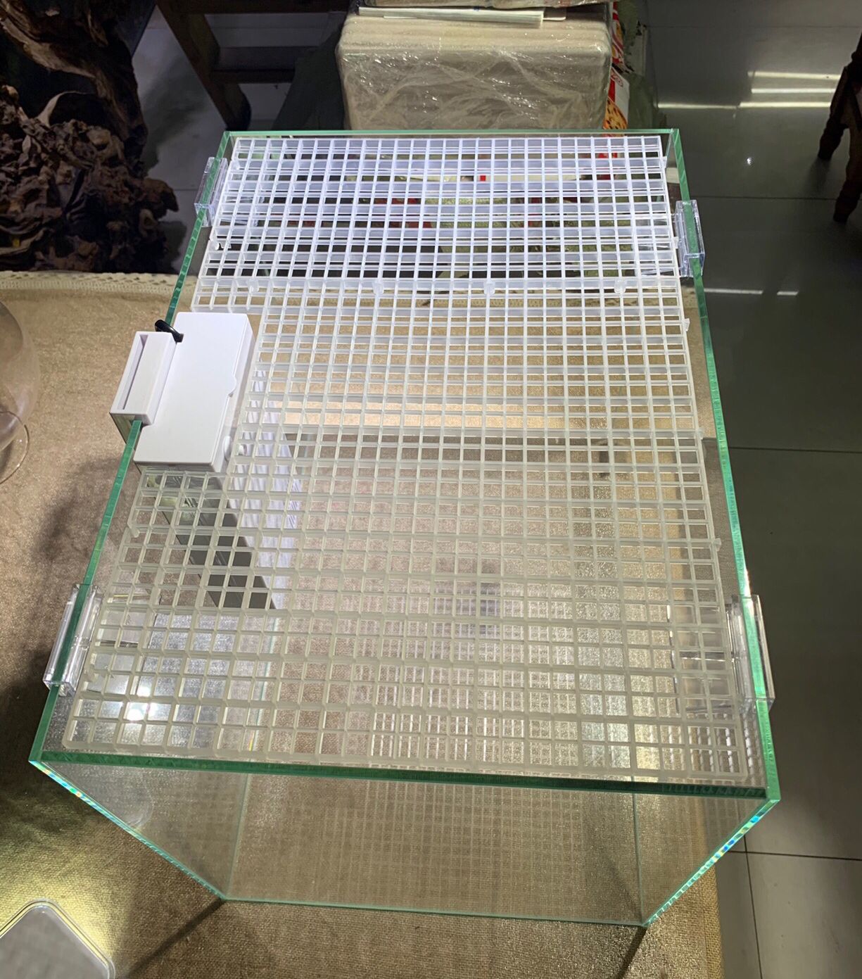 鱼缸盖防跳网挡板网格盖防护网越狱网罩防鱼跳水族箱盖板托架乌龟