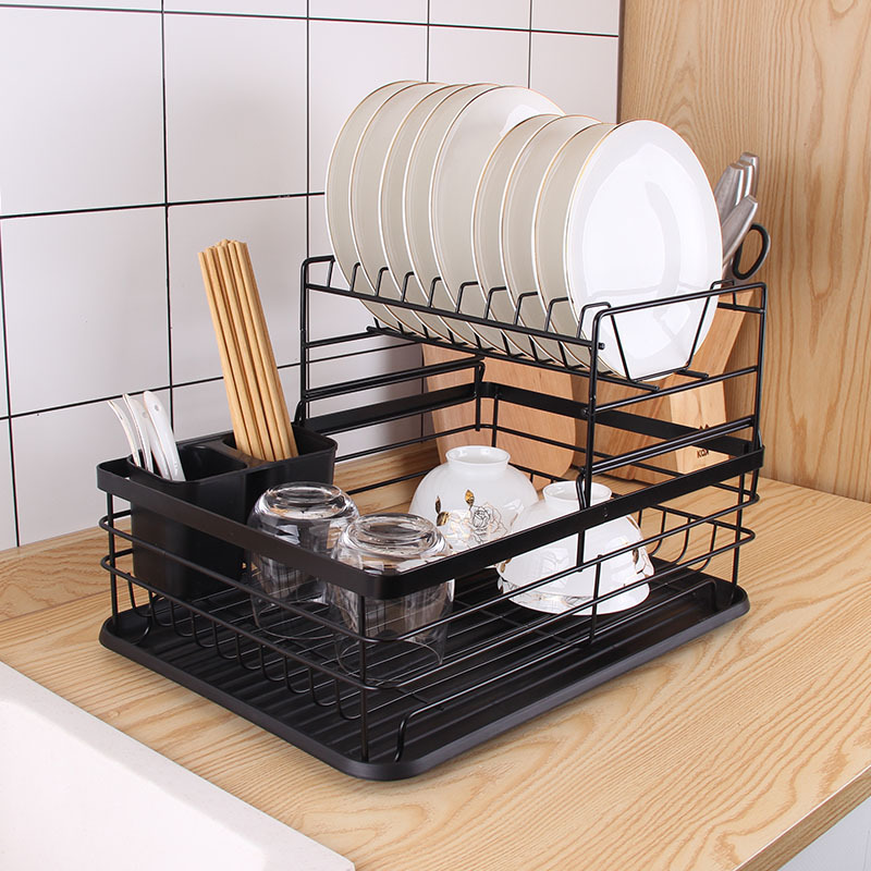 Kitchen Rack Household Countertop Dish Rack Draining Rack Japanese Multi-Functional Double-Layer White Dish Rack