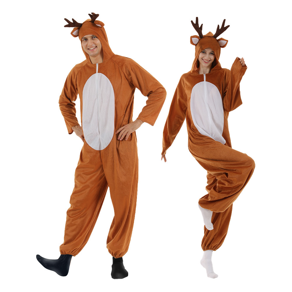 2021 New Christmas Elk One-Piece Suit Couple Funny Party Stage Costume Bar Mall Reindeer Costume