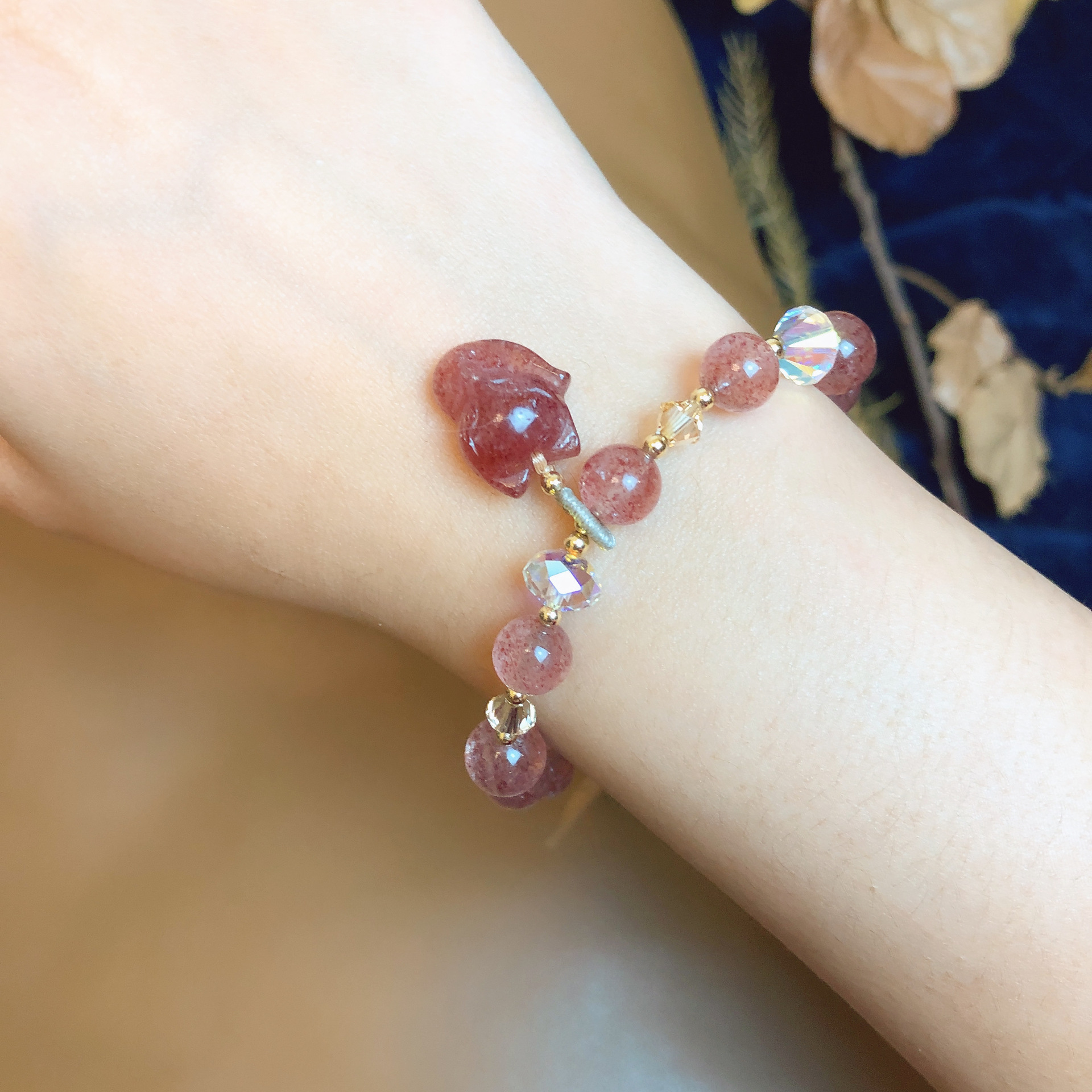 原创设计草莓晶水晶手链天然ins奥地利水晶狐狸简约手串女diy首饰