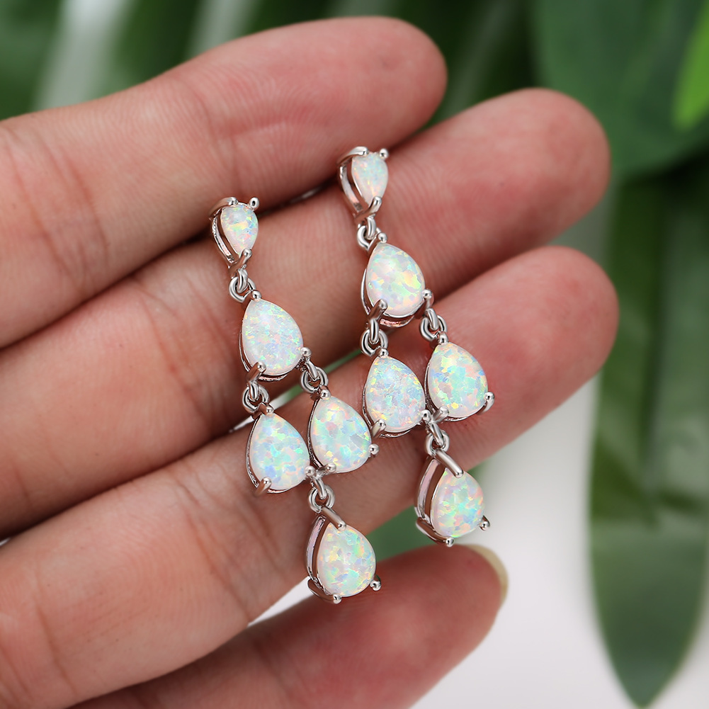 欧美热长款气质五颗水滴蓝色澳宝耳坠女时尚经典耳环一件代发