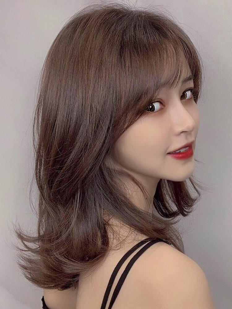 假发女中长发网红锁骨烫发中短发圆脸短卷发外翻自然少女全头套式