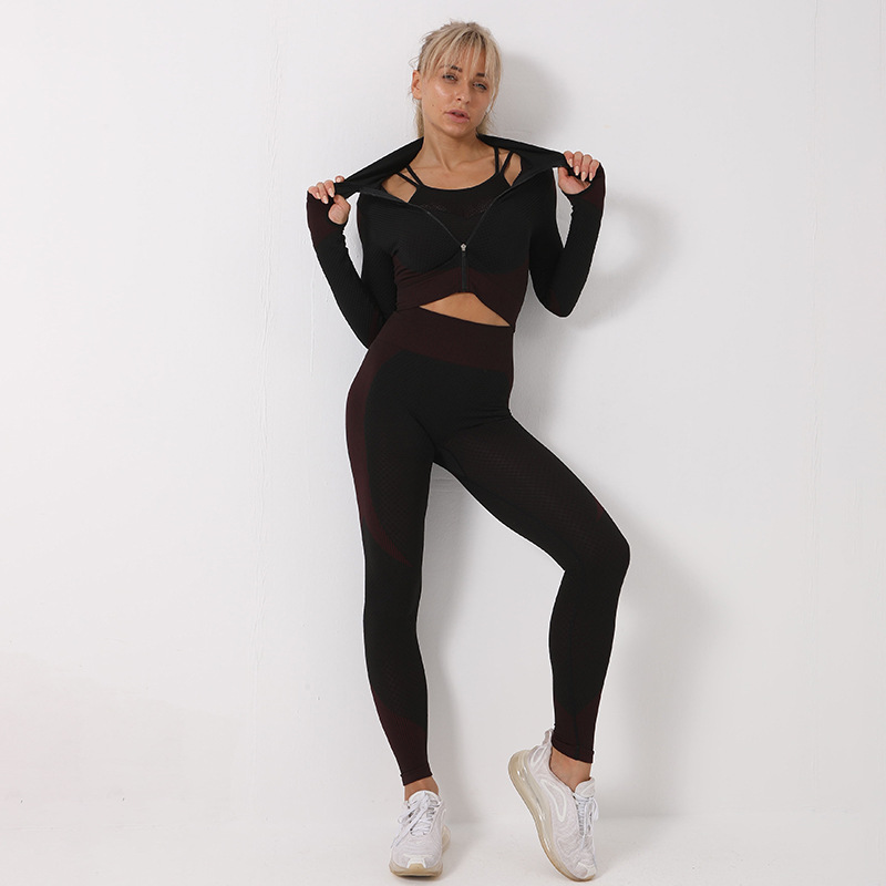 European and American Long Sleeve Seamless Suit Yoga Shockproof Yoga Clothes Vest Sports Underwear High Waist Yoga Pants Fitness Trousers