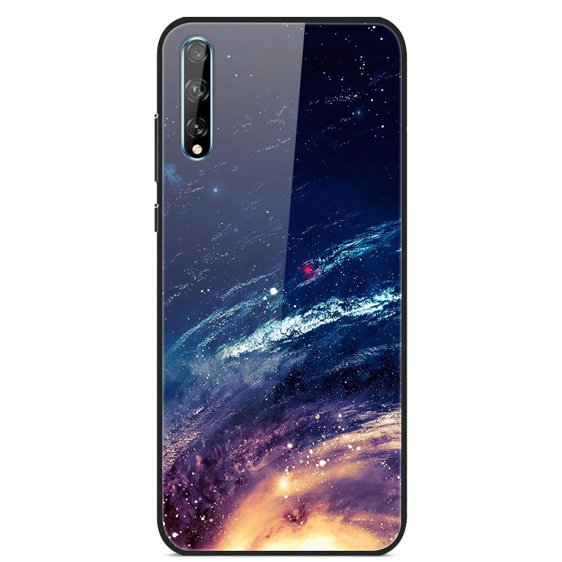 适用华为y8p 工彩绘玻璃壳玻璃彩绘简约手机壳硅胶套定制一件代发