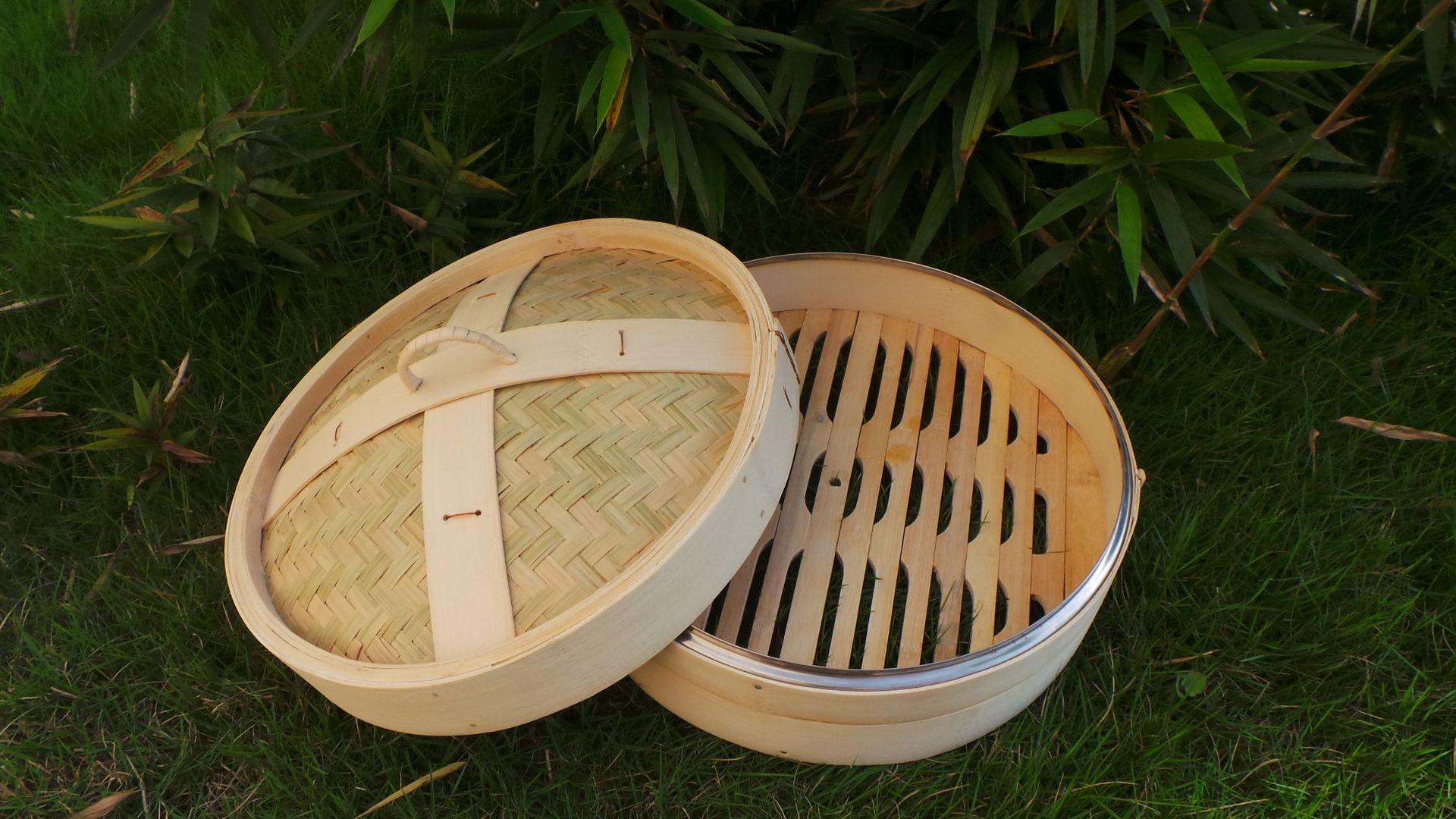 蒸笼竹制小笼包蒸笼加深不锈钢包边蒸格蒸饭笼商用饺子蒸屉圆形