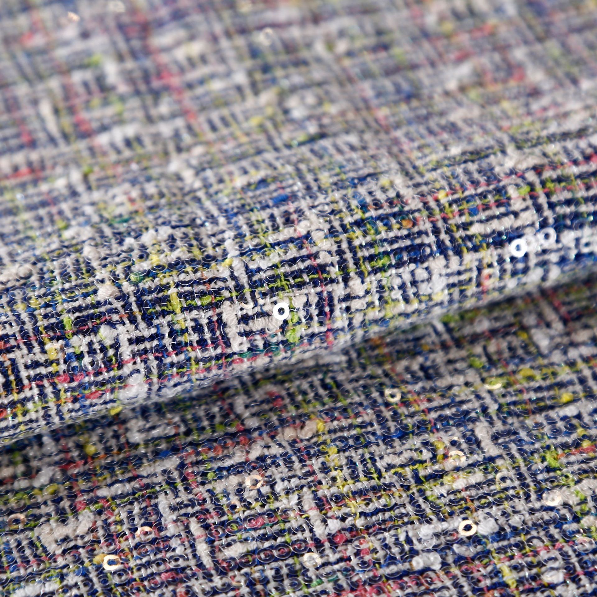 彩色纱珠片 小香风布料 粗纺编织花呢 小香风外套面料 半身裙布料