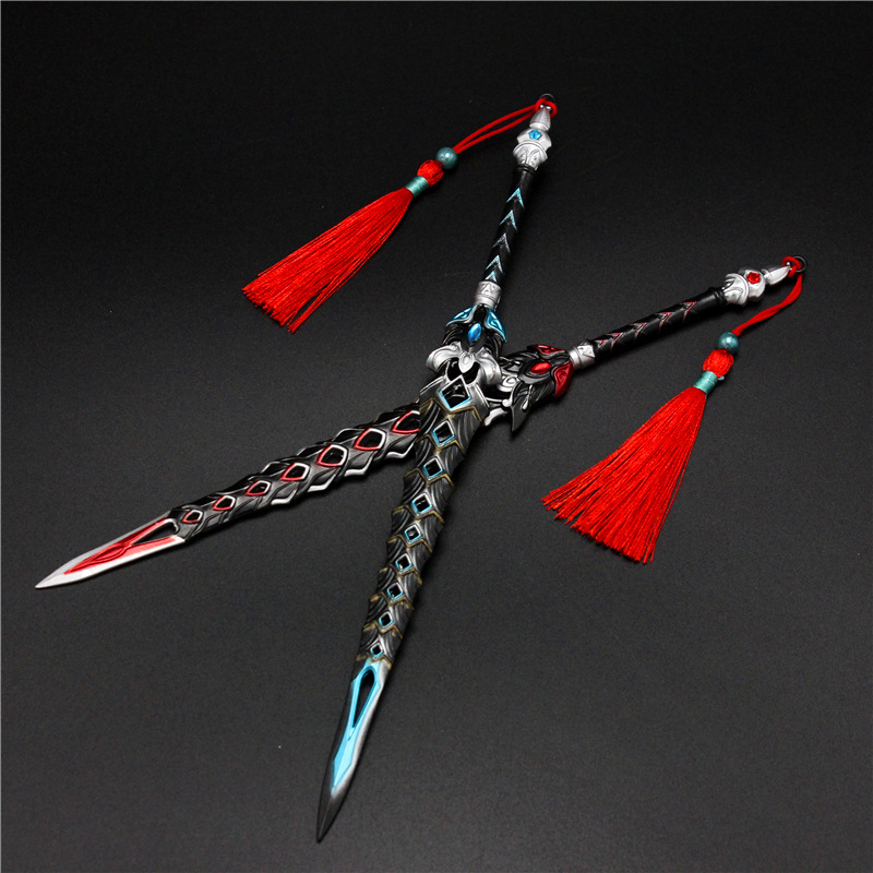 橙武 凌云阁拦江 双剑双刀合金武器带流苏22cm