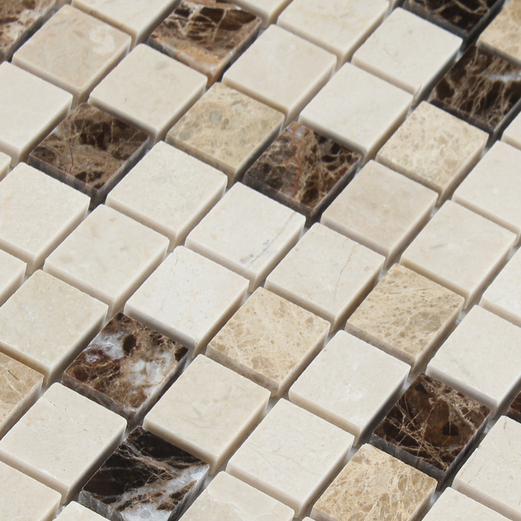 深啡 浅啡 西米光面混拼石材客厅 餐厅地面马赛克瓷砖