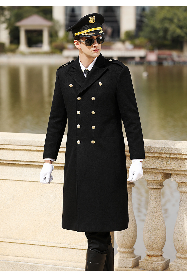 机长毛呢大衣男飞行员加厚物业保安长款冬服装羊毛呢子春晚同款
