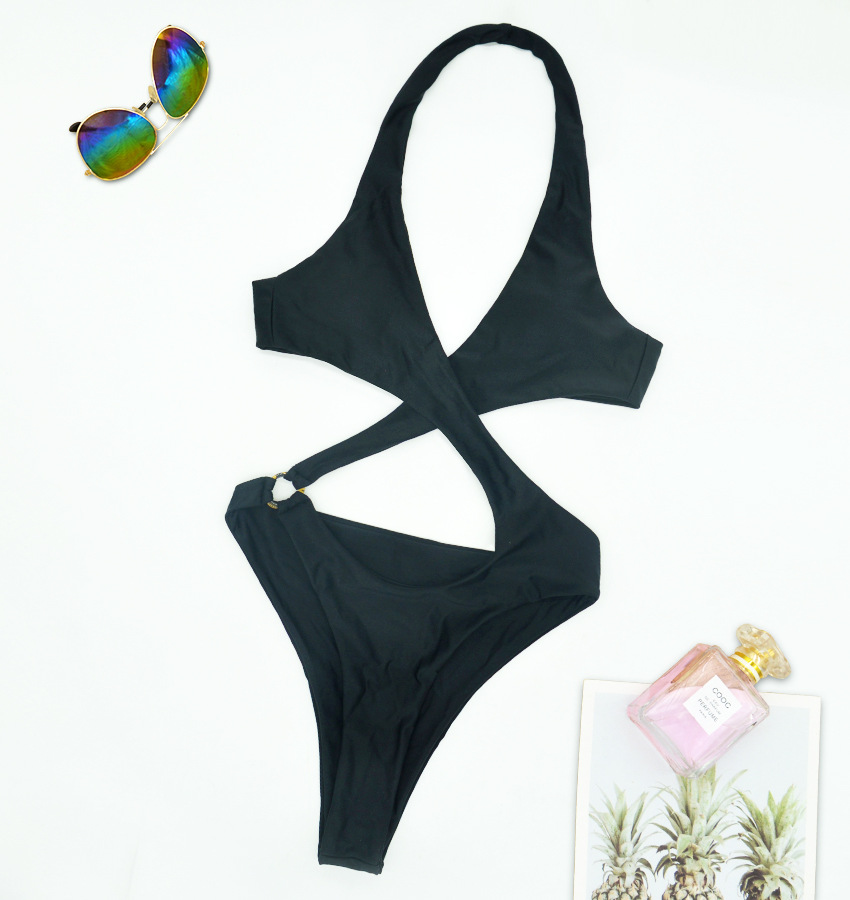 鹏翔新款欧美连体泳衣一体式纯色比基尼性感bikini连体泳装1013