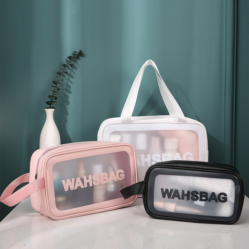 Transparent Cosmetic Bag Pvc Wash Bag Three-Piece Translucent Pu Frosted Bath Swimming Storage Bag Large Capacity for Women