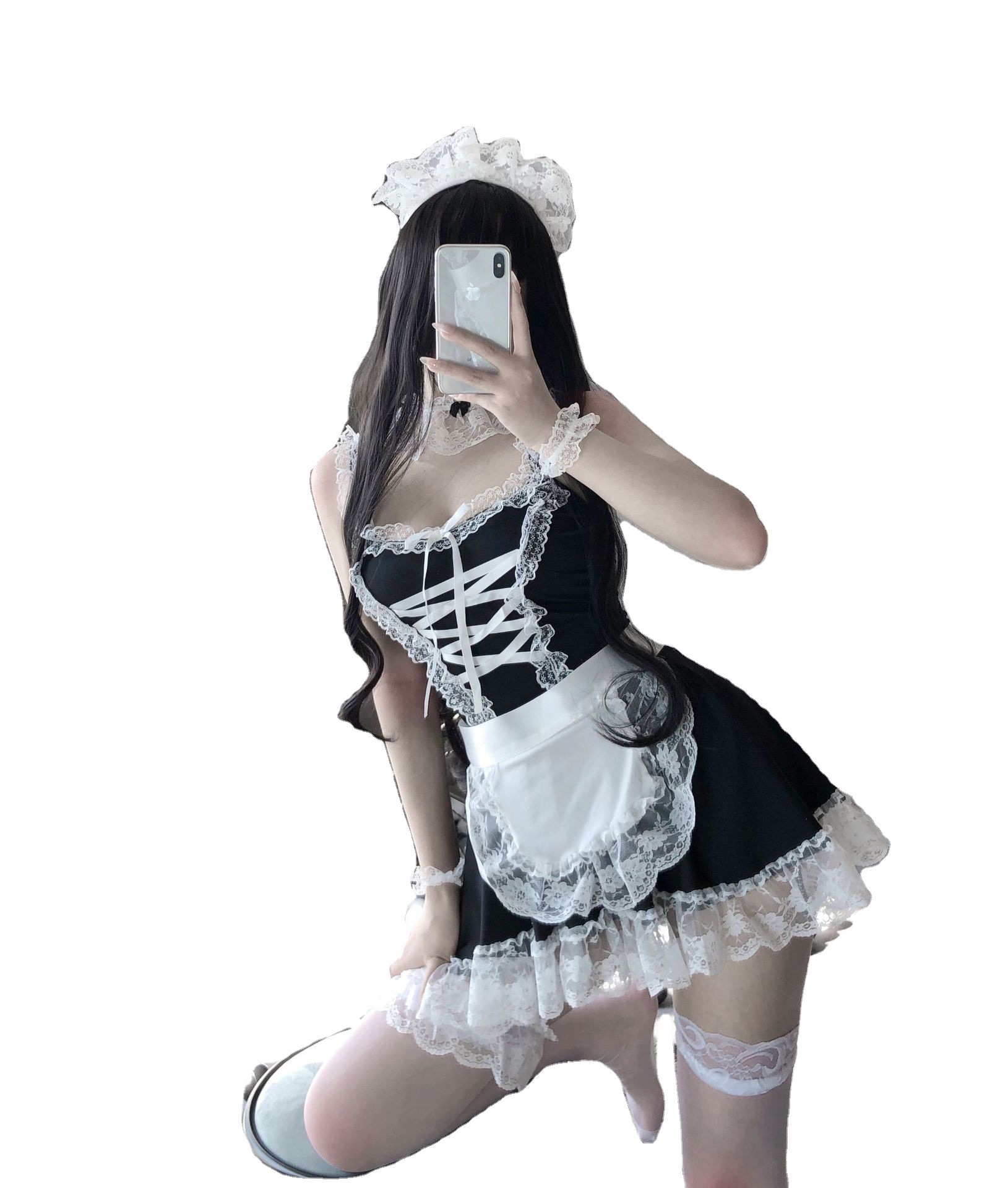 Adult Supplies Sexy Lingerie Sexy Maid Costume Commission Uniform Role Play Lace Deep V Hollow-out Suit for Generation