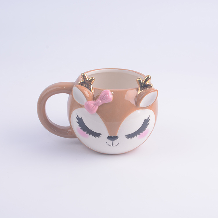彩绘描金独角兽陶瓷马克杯 创意彩绘白云土陶瓷水杯 动物系列杯子
