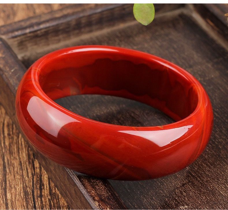 红玛瑙手镯女款加宽加厚柿子红满红满肉玉镯子手饰颜色红润