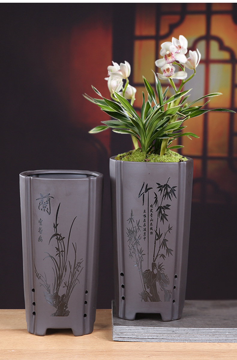 紫砂兰花专用花盆陶瓷大号简约个性创意君子兰菖蒲透气植物盆批发