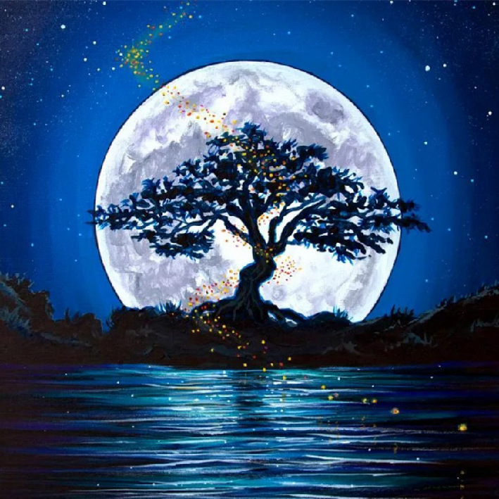5d钻石画风景月亮圆钻满钻倒影树diy十字绣树倒影装饰画30*30现货