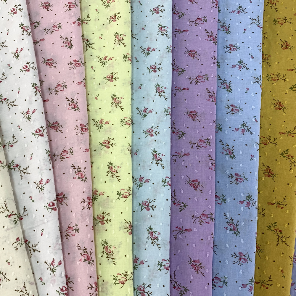 提花面料小梅花印花布 童装毛毛球剪花面料 月子服居家服纯棉布料