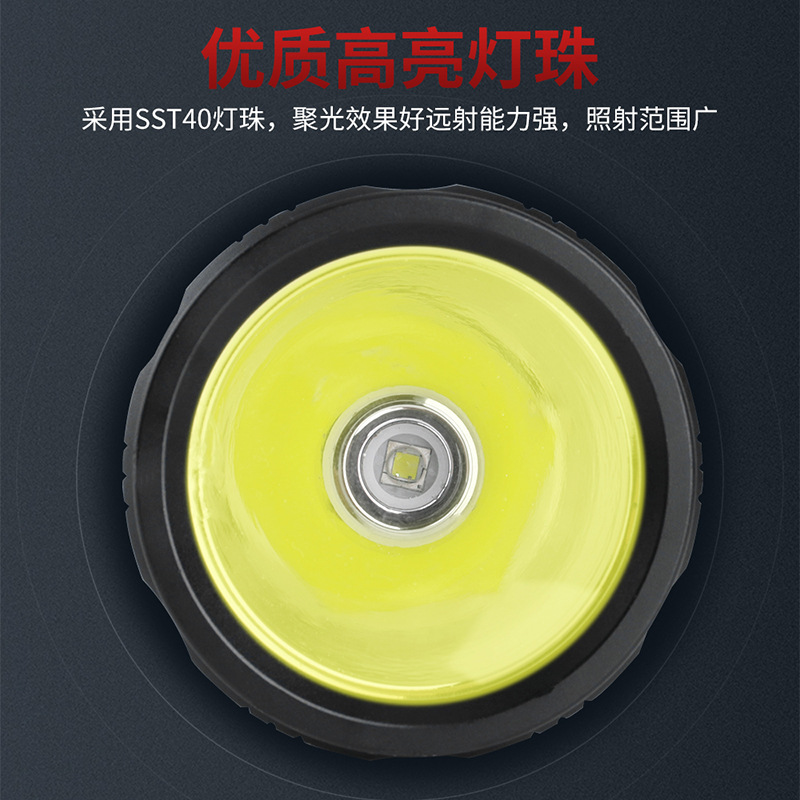 新款强光远射手电筒 usb充电大功率sst40灯芯 高亮户外防水手电筒