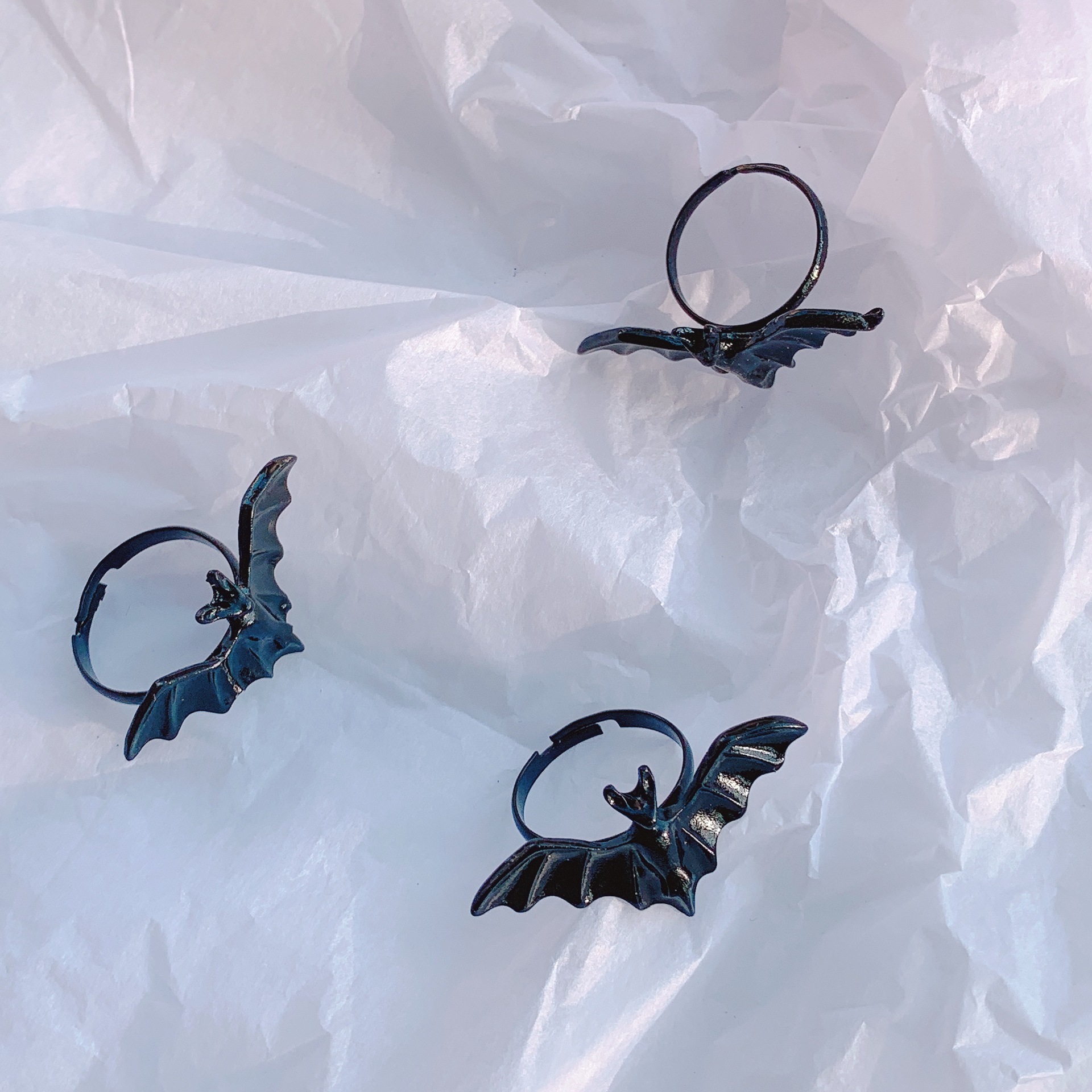 363指尖蝙蝠 ins潮暗黑系戒指男女个性朋克风开口关节指 韩版戒指