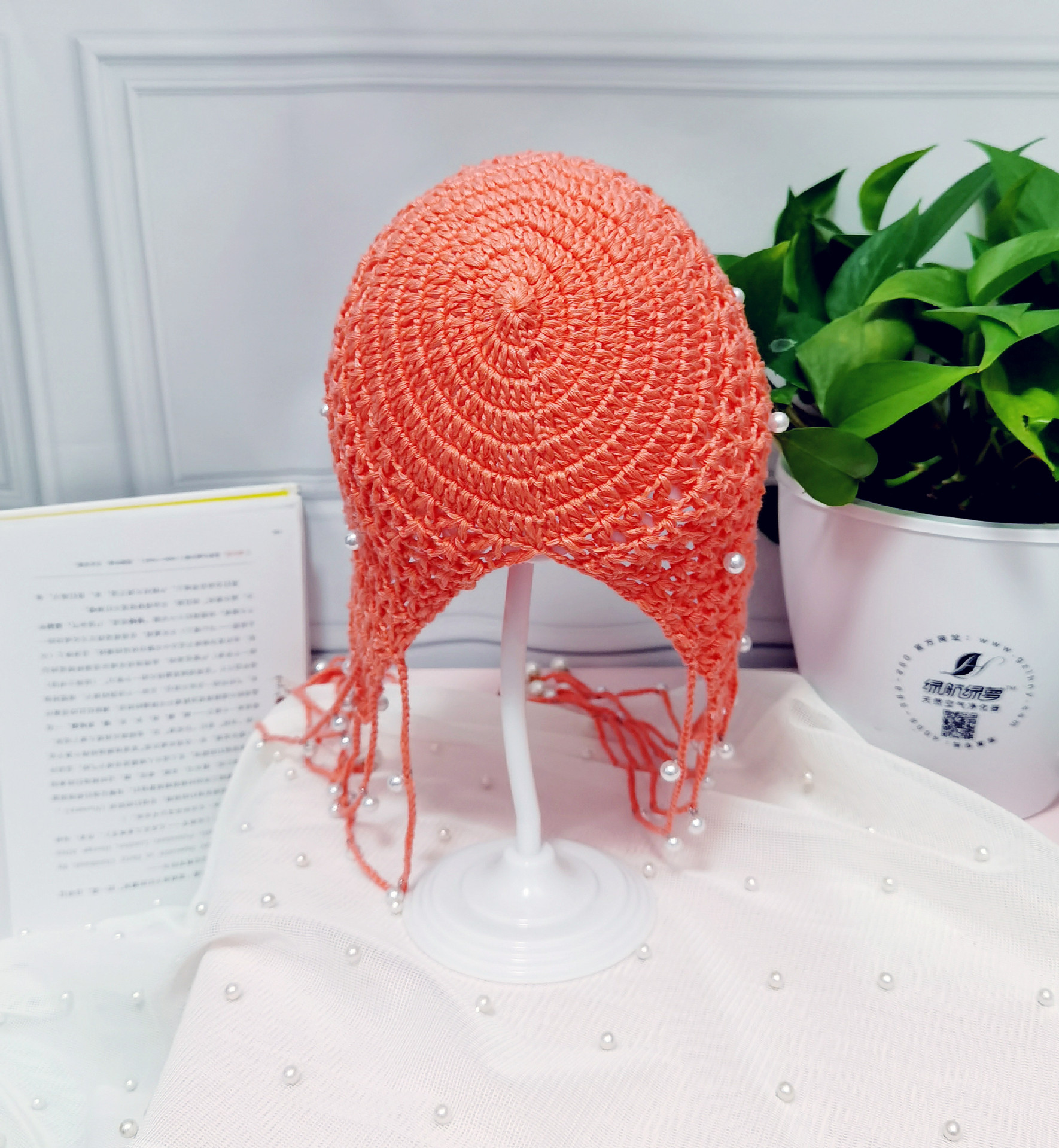 网红珍珠帽女神民族特色针织帽流苏网兜波西米亚风毛线棉帽摄影装