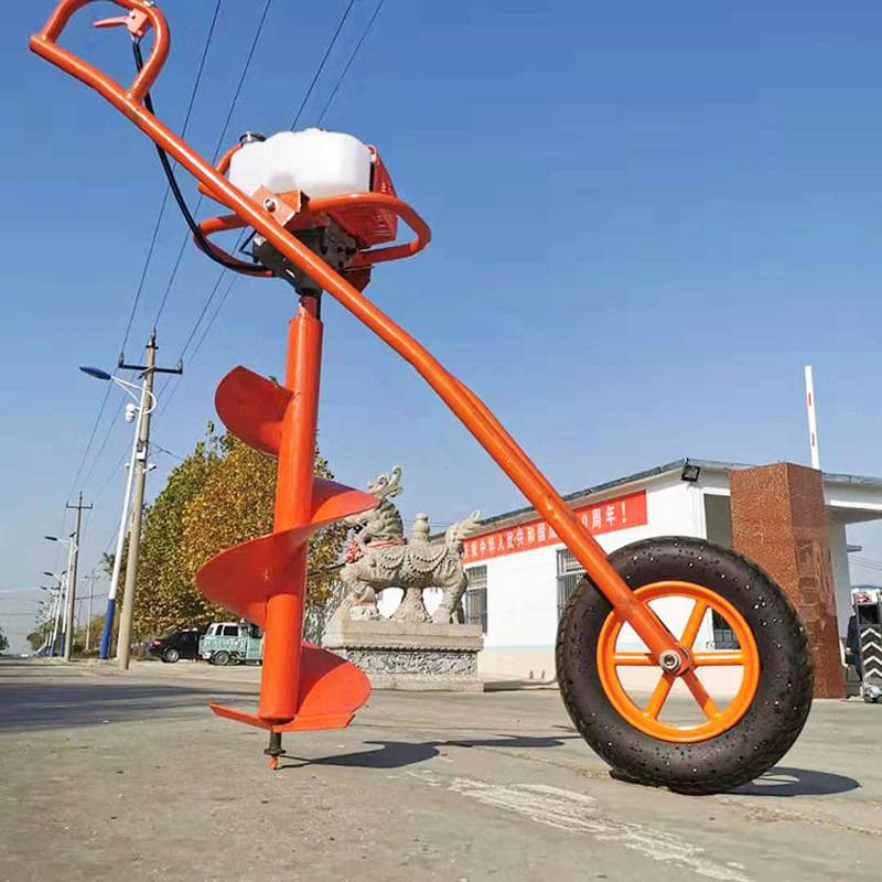 挖坑机烟草打洞打窝机省人力农用破冰打洞机独轮手推汽油挖坑机