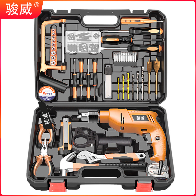 Junwei Hardware Tools Home Repair Electric Tool Kit Hardware Toolbox Box Electric Hand Drill