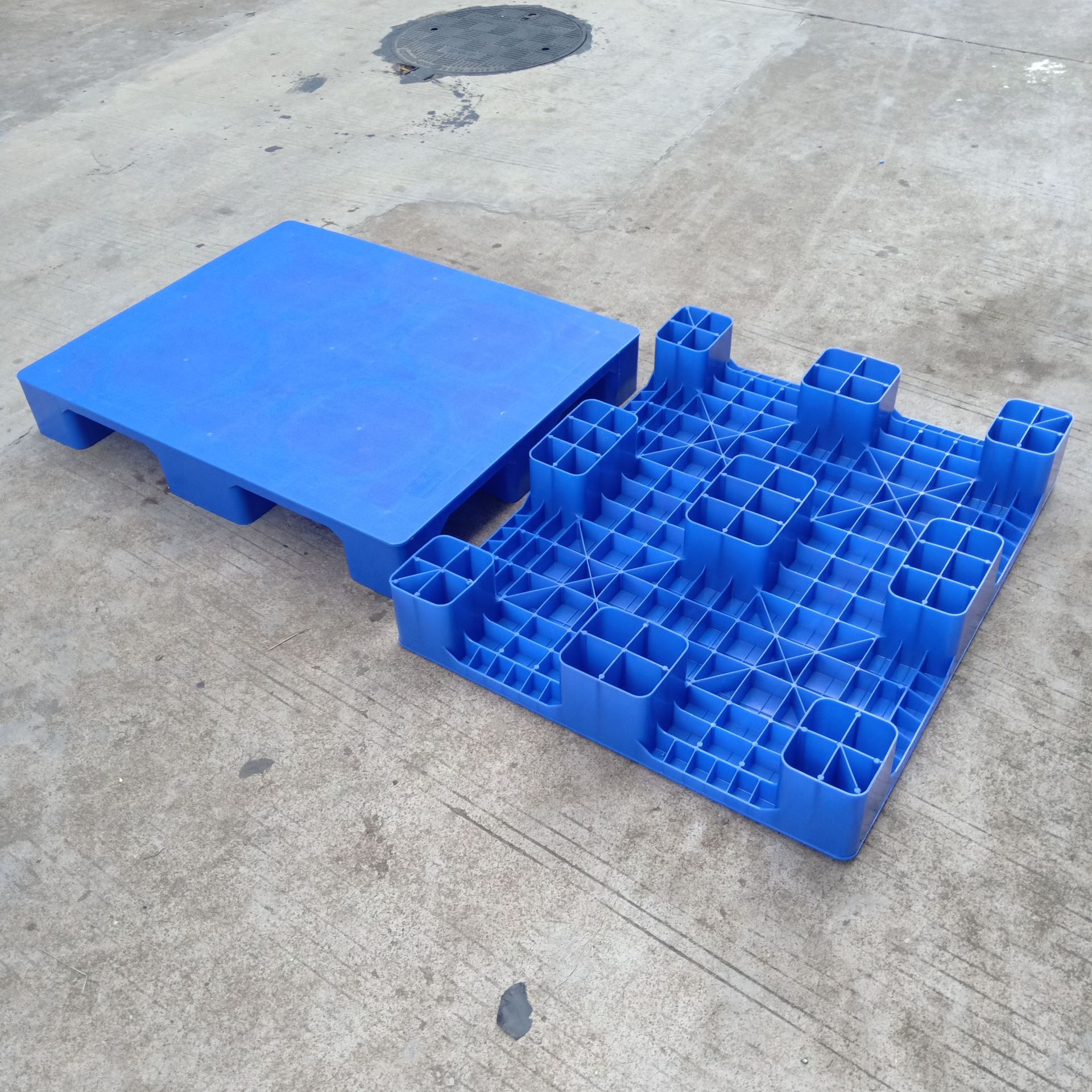 仓库平板九脚塑料托盘 印刷平面叉车塑胶卡板 超市防潮地堆胶卡板
