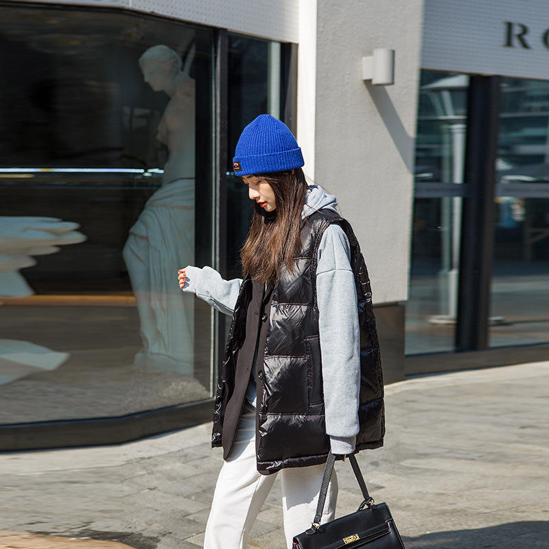 2020秋冬新款女装假两件西装版时尚羽绒马甲女中长款加厚90白鸭绒