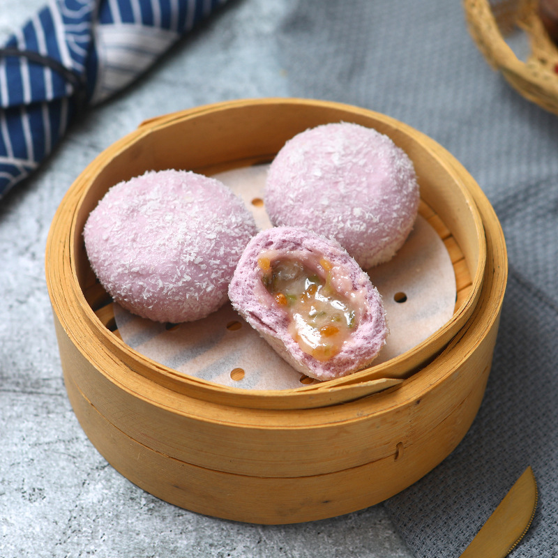 香芋流沙包 椰蓉芋头味夹心素包子 速冻包点儿童营养早餐面食6个