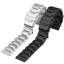 适用于三星梯形不锈钢手表带 三珠实心潜水表双保险扣表带