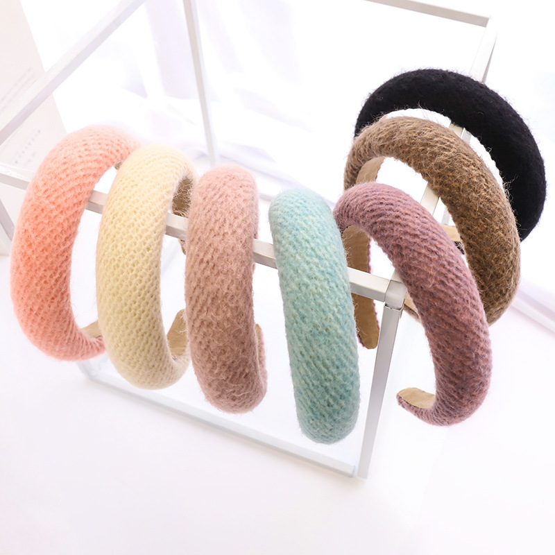 Factory Wholesale European and American Style Sponge Headband Solid Color Knitted Sponge Wide-Brim Hair Accessories Headband Thickened Female Hair Tie R44