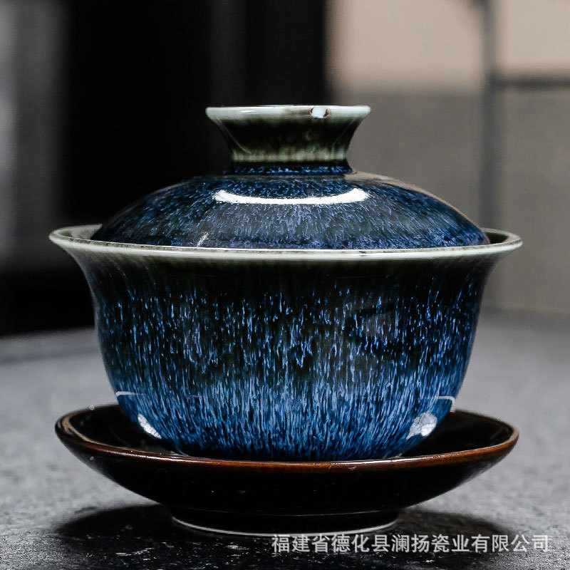 Tureen Three Pieces Tea Making Bowl Tea Cup Large Ceramic Single White Porcelain Kung Fu Tea Set Blue and White Porcelain with Lid