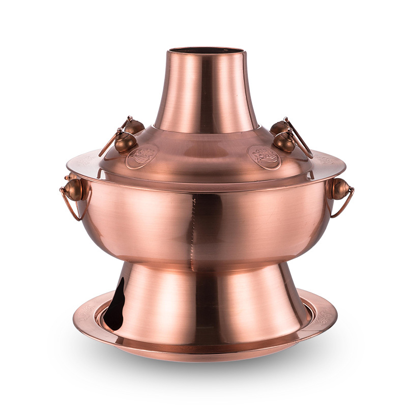 木炭仿铜火锅铜锅老北京炉家用烧土暖老式传统插电商用两用鸳鸯锅
