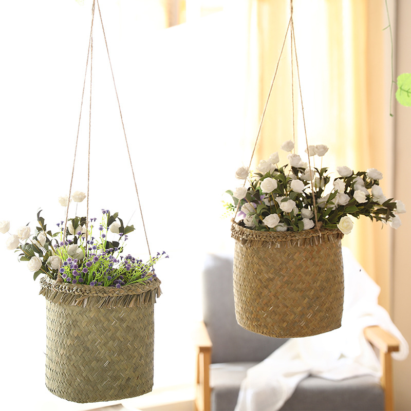 家居客厅花盆干花篮手工编织收纳篮竹藤编织阳台花卉篮可定做