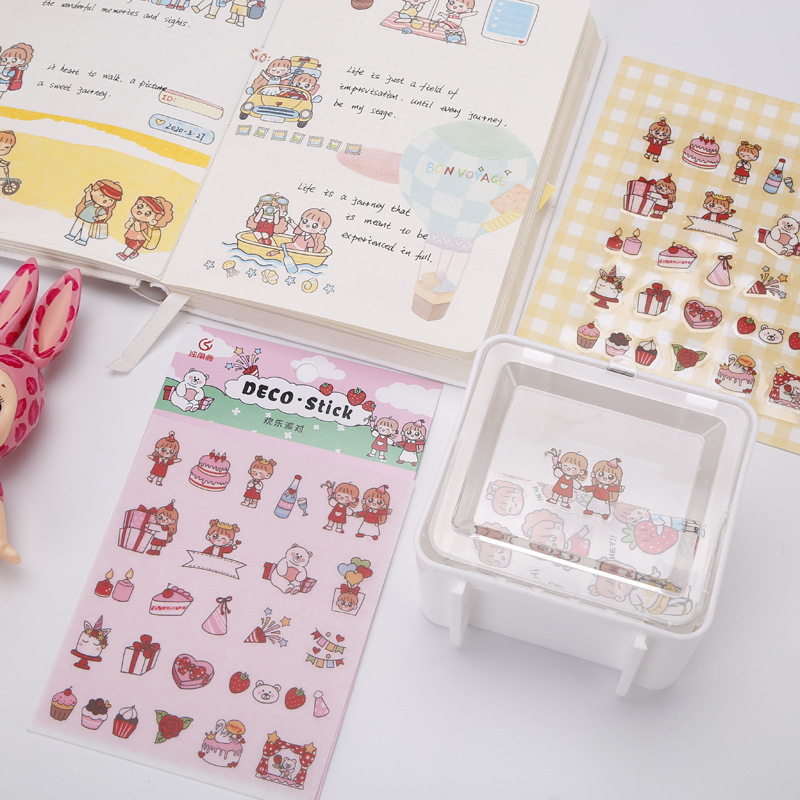 Cute Character Journal Stickers Pet Japanese Paper Journal Tape Creative Cup Stickers Phone Stickers Universal Stickers