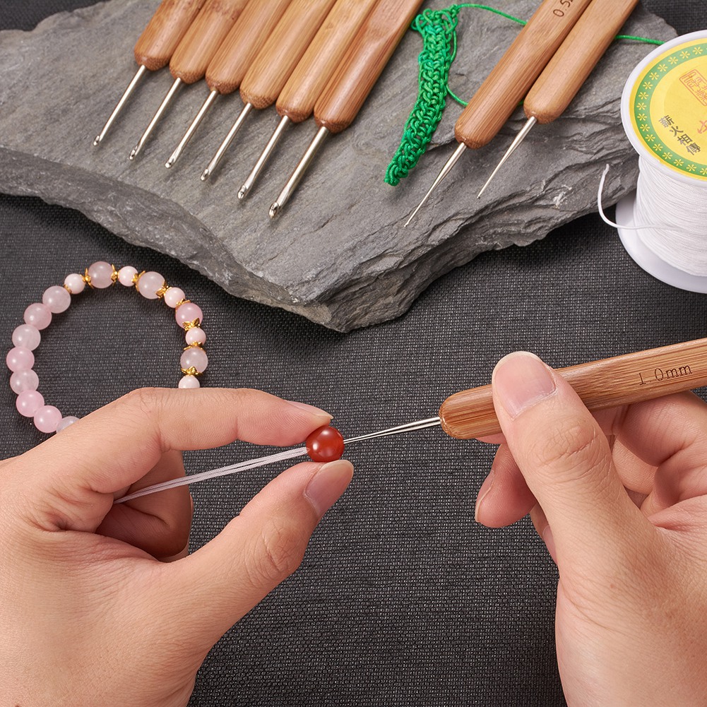 新品碳化竹柄金属头钩针家用套装毛线勾针diy手工编织工具12个/套